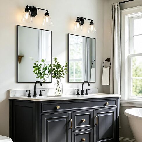 Bathroom Vanity Mirror for Wall, 30x20 Matte Black Bathroom Mirror, Shatterproof Tempered Glass Rectangle Wall Mounted Bathroom Mirrors for Over Sink, Bedroom, Living Room, Entryway in Saudi Arabia