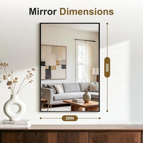 Bathroom Vanity Mirror for Wall, 30x20 Matte Black Bathroom Mirror, Shatterproof Tempered Glass Rectangle Wall Mounted Bathroom Mirrors for Over Sink, Bedroom, Living Room, Entryway in Saudi Arabia