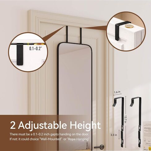 NARCISSUS 47x14 Mirror Door Hanging Full Length,Over Door or Wall Mounted Aluminum Alloy Frame Tempered Glass Rectangle Full Body Mirrors for Bedroom Dressing Living Room Bathroom 47 inch Black in Kuwait