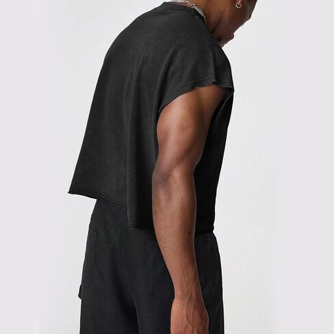 KEEPSHOWING Sleeveless Shirts for Men Cotton Dolman Sleeve Crop Vest Top T Shirts Men Muscle Loose Running Tank Tops in Kuwait