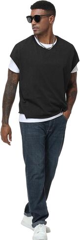 KEEPSHOWING Sleeveless Shirts for Men Cotton Dolman Sleeve Crop Vest Top T Shirts Men Muscle Loose Running Tank Tops in Kuwait