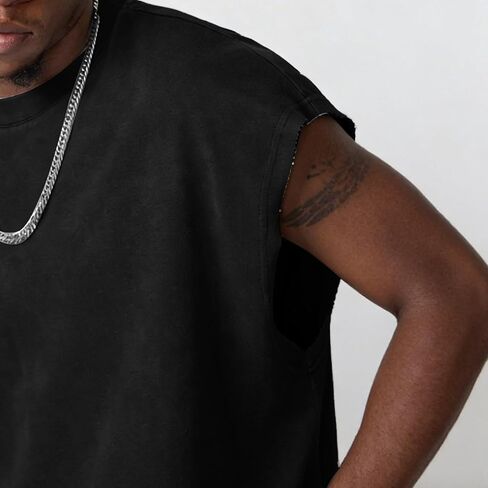 KEEPSHOWING Sleeveless Shirts for Men Cotton Dolman Sleeve Crop Vest Top T Shirts Men Muscle Loose Running Tank Tops in Kuwait