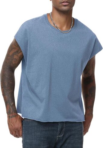 KEEPSHOWING Sleeveless Shirts for Men Cotton Dolman Sleeve Crop Vest Top T Shirts Men Muscle Loose Running Tank Tops in Kuwait