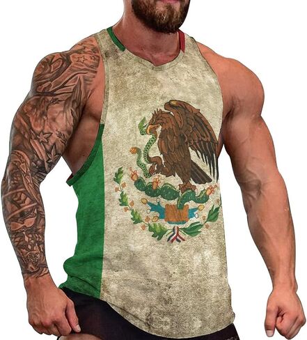 Mexican Flag Mens Tank Tops Summer Sleeveless T-Shirt Casual Funny Gym Workout Tank Top 2XL in Kuwait