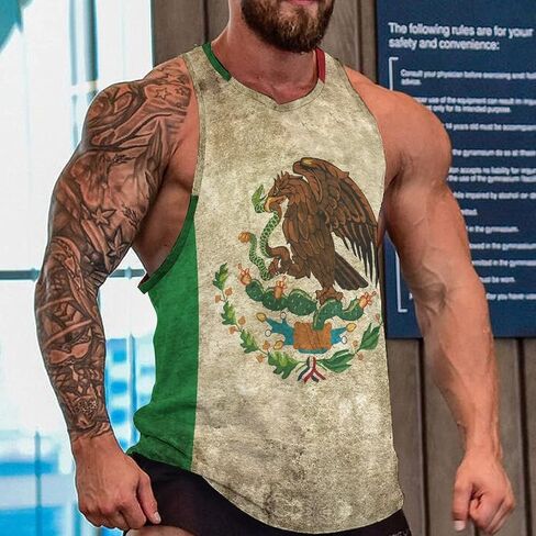 Mexican Flag Mens Tank Tops Summer Sleeveless T-Shirt Casual Funny Gym Workout Tank Top 2XL in Kuwait
