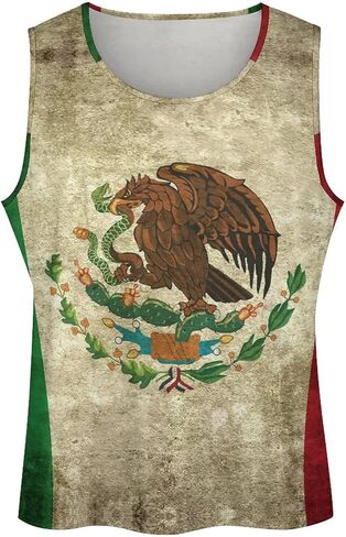 Mexican Flag Mens Tank Tops Summer Sleeveless T-Shirt Casual Funny Gym Workout Tank Top 2XL in Kuwait