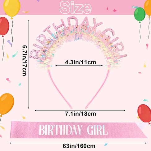 Atoden Birthday Girl Sash Glitter Headband Tiara Crown Sunglasses Pink Happy Birthday Decorations Party Favors Accessories for Adult Women Princess Outfits Gifts in Saudi Arabia