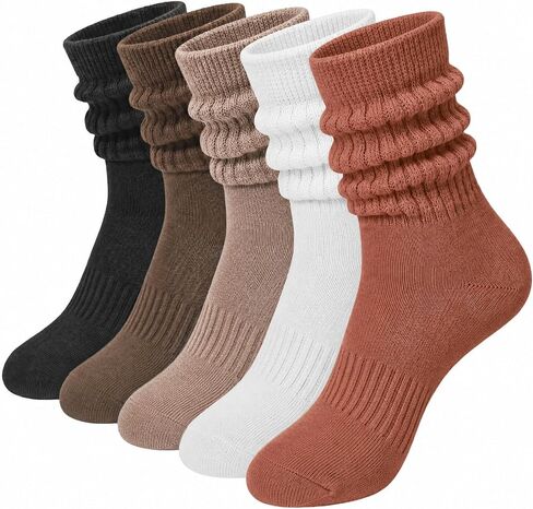 Slouchy Socks for Women, Cushioned Scrunch Crew Slouch Socks | Soft Thick Cotton Fabric, Tube Knit Boot Socks, 5 Pairs in Saudi Arabia