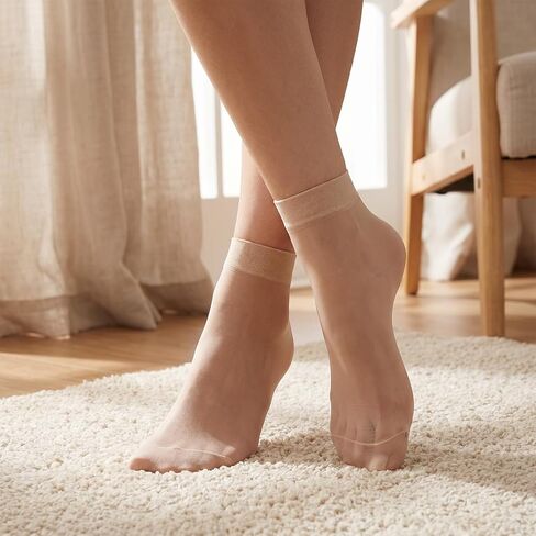 9 Pairs Ankle Stockings for Women, Everyday Sheer Ankle Socks Reinforced Toes Nylon Ankles Sock with Comfort Top Hosiery for Women Summer Daily Shopping Travel Decor, Nude in Kuwait