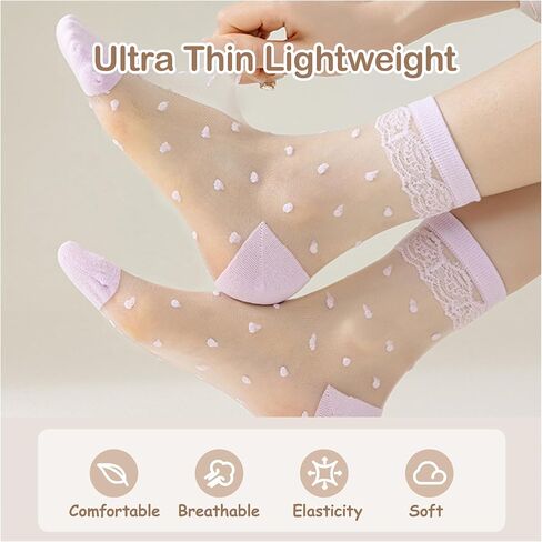 Women's Sheer Mesh Polka Dot Crew Socks Cotton Sole Seamless Toe Breathable Transparent Dress Socks 5 Pairs in Saudi Arabia