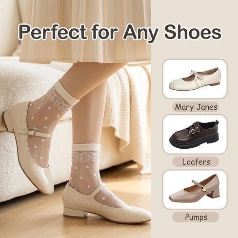 Women's Sheer Mesh Polka Dot Crew Socks Cotton Sole Seamless Toe Breathable Transparent Dress Socks 5 Pairs in Saudi Arabia
