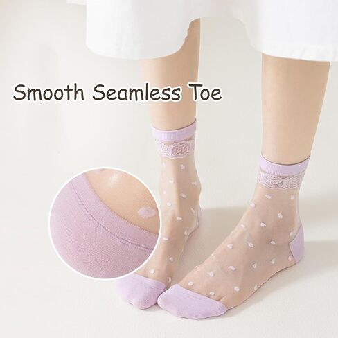 Women's Sheer Mesh Polka Dot Crew Socks Cotton Sole Seamless Toe Breathable Transparent Dress Socks 5 Pairs in Saudi Arabia