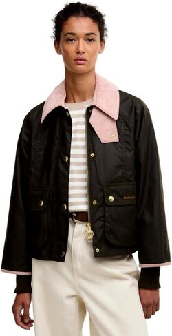 Barbour Women's Cropped Beadnell Waxed Jacket, Archive Olive/Ancient/Gardenia in Kuwait