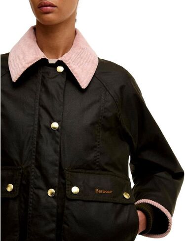 Barbour Women's Cropped Beadnell Waxed Jacket, Archive Olive/Ancient/Gardenia in Kuwait