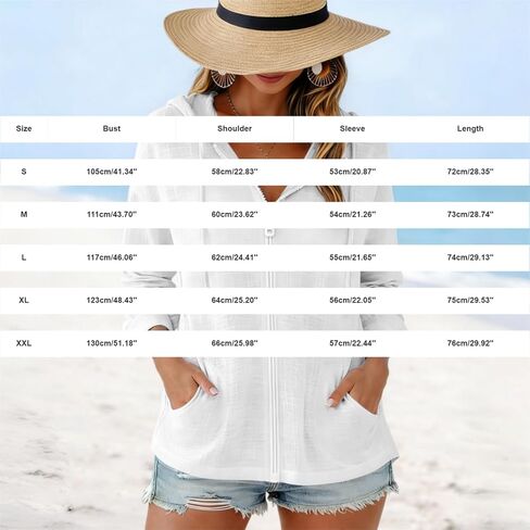 Summer Beach Cover Up for Women Linen Zip Up Hoodies Cotton Gauze Tops Breathable Drawstring Long Sleeve Sweatshirt in Kuwait