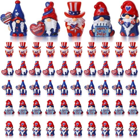 30 Pcs 4th of July Mini Gnomes Figurines Tiny Gnome Figures Independence Day Patriotic Mini Resin Gnomes Memorial Day Decor for Desktop Moss Landscape Cake Decor Party Favors in Kuwait