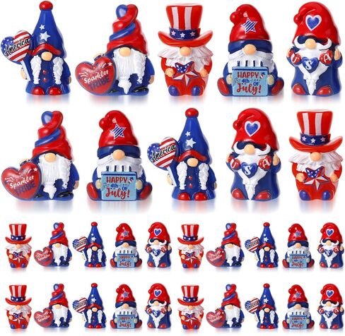 30 Pcs 4th of July Mini Gnomes Figurines Tiny Gnome Figures Independence Day Patriotic Mini Resin Gnomes Memorial Day Decor for Desktop Moss Landscape Cake Decor Party Favors in Kuwait