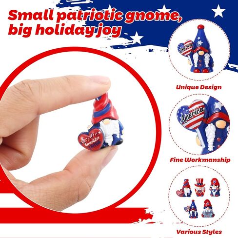 30 Pcs 4th of July Mini Gnomes Figurines Tiny Gnome Figures Independence Day Patriotic Mini Resin Gnomes Memorial Day Decor for Desktop Moss Landscape Cake Decor Party Favors in Kuwait