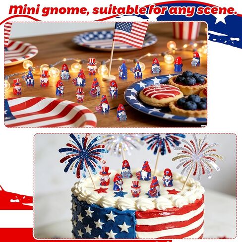 30 Pcs 4th of July Mini Gnomes Figurines Tiny Gnome Figures Independence Day Patriotic Mini Resin Gnomes Memorial Day Decor for Desktop Moss Landscape Cake Decor Party Favors in Kuwait
