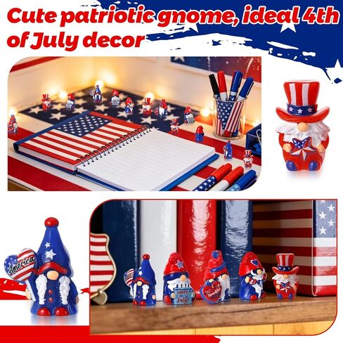 30 Pcs 4th of July Mini Gnomes Figurines Tiny Gnome Figures Independence Day Patriotic Mini Resin Gnomes Memorial Day Decor for Desktop Moss Landscape Cake Decor Party Favors in Kuwait