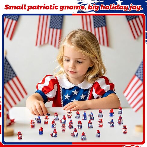 30 Pcs 4th of July Mini Gnomes Figurines Tiny Gnome Figures Independence Day Patriotic Mini Resin Gnomes Memorial Day Decor for Desktop Moss Landscape Cake Decor Party Favors in Kuwait