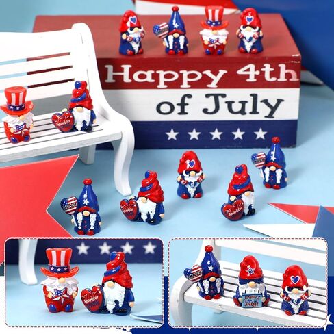 30 Pcs 4th of July Mini Gnomes Figurines Tiny Gnome Figures Independence Day Patriotic Mini Resin Gnomes Memorial Day Decor for Desktop Moss Landscape Cake Decor Party Favors in Kuwait