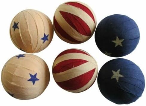 for 6 Primitive Americana Rag Balls - 2.5" Bowl Fillers - Patriotic Seasonal Ornaments in Kuwait