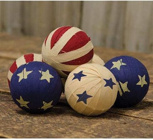 for 6 Primitive Americana Rag Balls - 2.5" Bowl Fillers - Patriotic Seasonal Ornaments in Kuwait