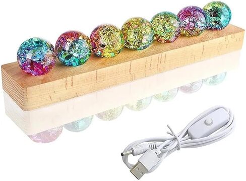 40mm 7pcs Colorful Ice Cracked Glass Crystal Chakra Balls with LED Wooden Base for Night Light Healing Sphere Decoration in Saudi Arabia