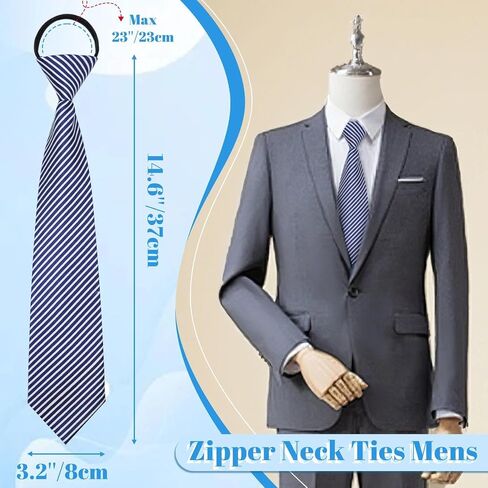 Zipper Striped Ties for Men, Pre-tied Mens Ties Adjustable 3.2'' Men's Neckties for Wedding Business Gathering School in Saudi Arabia