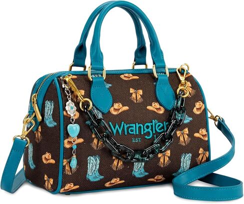 Wrangler Rodeo Icons Top Handle Handbag Western Satchel Barrel Bag with Chain Strap in Kuwait