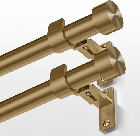 Brass Gold Curtain Rod 34-124 Inch, Brushed Warm Gold 1" Adjustable Long Heavy Duty Curtain Rods for Windows, Decorative Antique Bronze Window Treatment Rods with Modern Solid Aluminum Finial in Saudi Arabia