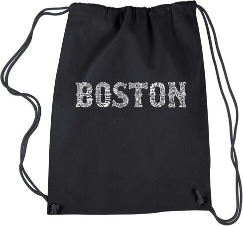 LA POP ART Drawstring Word Art Backpack - Boston Neighborhoods - Black in Saudi Arabia