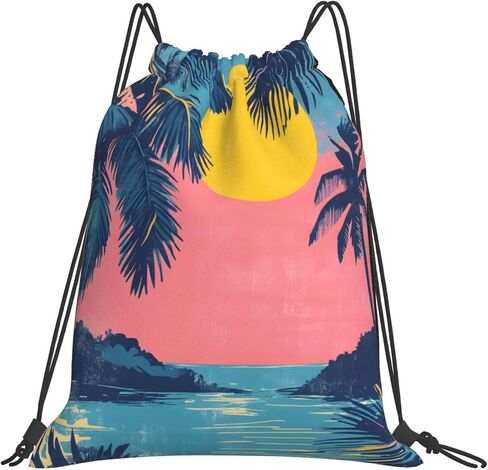 Drawstring Bags Palm Beach Backpack Bag Travel Beach Sport Gym Sack String Yoga Bag in Saudi Arabia
