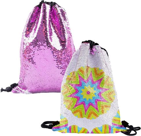 2 Pack Sublimation Glitter Backpack Drawstring Sequin Mermaid Sports Gym Dance Bag for Women Pink 17.72x13.78in in Kuwait