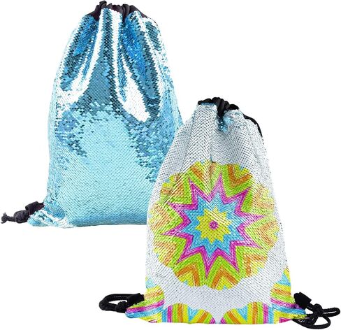 2 Pack Sublimation Glitter Backpack Drawstring Sequin Mermaid Sports Gym Dance Bag for Women Pink 17.72x13.78in in Kuwait
