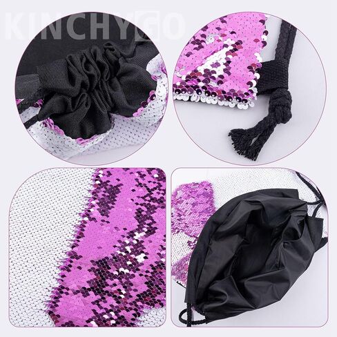 2 Pack Sublimation Glitter Backpack Drawstring Sequin Mermaid Sports Gym Dance Bag for Women Pink 17.72x13.78in in Kuwait