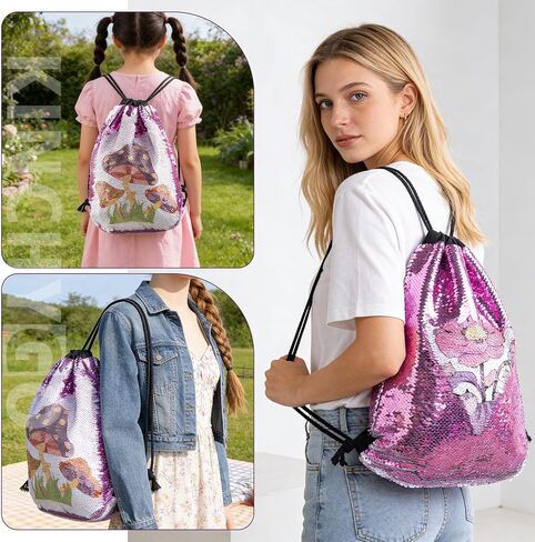 2 Pack Sublimation Glitter Backpack Drawstring Sequin Mermaid Sports Gym Dance Bag for Women Pink 17.72x13.78in in Kuwait