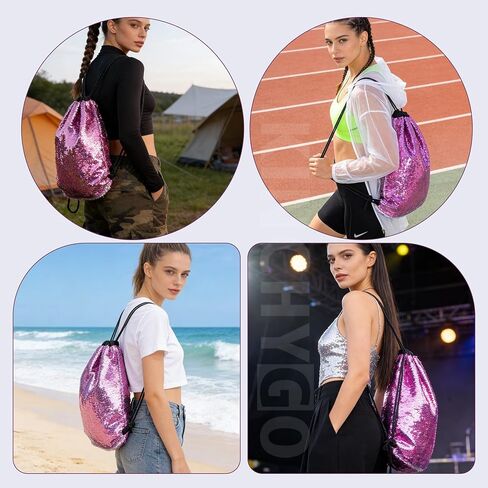 2 Pack Sublimation Glitter Backpack Drawstring Sequin Mermaid Sports Gym Dance Bag for Women Pink 17.72x13.78in in Kuwait