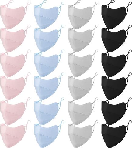 24 Pack UV Face Mask Sun Protection Face Cover Ice Silk Cooling Sunscreen Mask Individually Packaged Washable Reusable for Women Men Fishing Hiking Cycling, 4 Colors (black/gray/pink/blue) in Kuwait