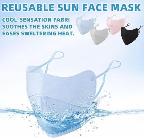 24 Pack UV Face Mask Sun Protection Face Cover Ice Silk Cooling Sunscreen Mask Individually Packaged Washable Reusable for Women Men Fishing Hiking Cycling, 4 Colors (black/gray/pink/blue) in Kuwait
