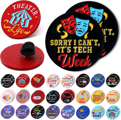 Huquary Theater Pins Bulk Musical Theater Gifts Broadway Comedy Tragedy Mask Enamel Pins Charms Performance Award Theater Lapel Badge for Drama Lovers Events Groups Party Favors(25 Pcs,Theater Theme) in Kuwait