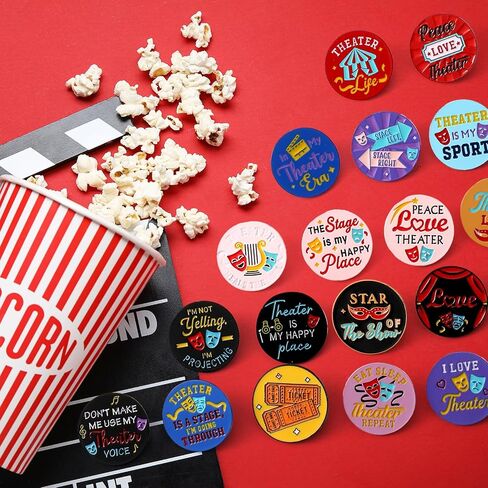 Huquary Theater Pins Bulk Musical Theater Gifts Broadway Comedy Tragedy Mask Enamel Pins Charms Performance Award Theater Lapel Badge for Drama Lovers Events Groups Party Favors(25 Pcs,Theater Theme) in Kuwait
