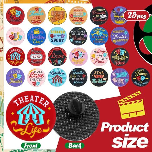 Huquary Theater Pins Bulk Musical Theater Gifts Broadway Comedy Tragedy Mask Enamel Pins Charms Performance Award Theater Lapel Badge for Drama Lovers Events Groups Party Favors(25 Pcs,Theater Theme) in Kuwait