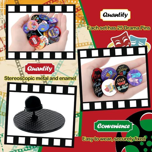 Huquary Theater Pins Bulk Musical Theater Gifts Broadway Comedy Tragedy Mask Enamel Pins Charms Performance Award Theater Lapel Badge for Drama Lovers Events Groups Party Favors(25 Pcs,Theater Theme) in Kuwait