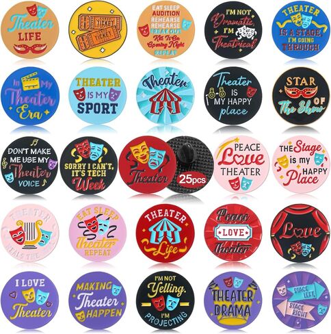 Huquary Theater Pins Bulk Musical Theater Gifts Broadway Comedy Tragedy Mask Enamel Pins Charms Performance Award Theater Lapel Badge for Drama Lovers Events Groups Party Favors(25 Pcs,Theater Theme) in Kuwait