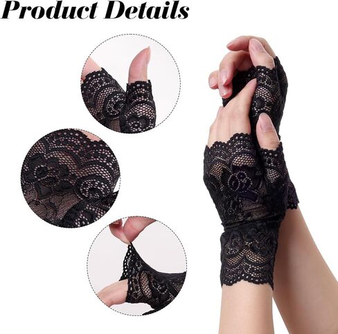 6 Pairs Short Lace Gloves for Women Fingerless Wrist Hand Sleeve for Wedding Tea Party Halloween in Saudi Arabia