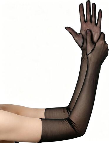Women's Sheer Gloves Super Long Stretchy Ruched Mesh Tulle Sheer Gloves Opera Christmas Costume Party 1920's Dance in Kuwait