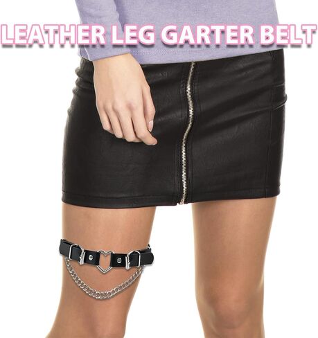 1 Pc Leather Leg Garter Belt with Chains Gothic Leg Harness Punk Leg Garter Belt Y2k Heart Shape Leg Belt Adjustable in Saudi Arabia