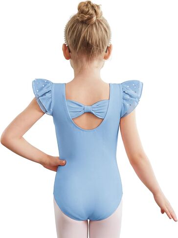 Zaclotre Ballet Leotards for Girls Bow Back Chiffon Ruffle Sleeve Toddler Dance Leotard Gymnastics Outfit in Kuwait